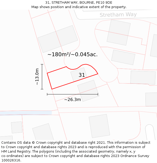 31, STRETHAM WAY, BOURNE, PE10 9DE: Plot and title map