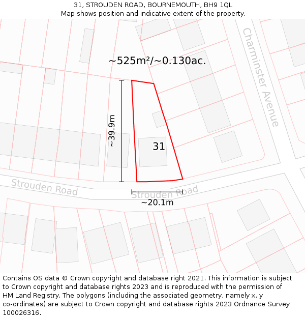 31, STROUDEN ROAD, BOURNEMOUTH, BH9 1QL: Plot and title map