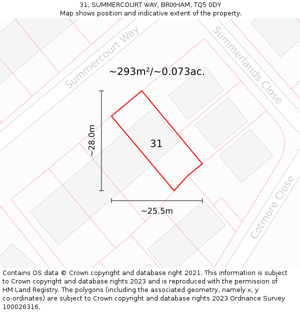 31, SUMMERCOURT WAY, BRIXHAM, TQ5 0DY: Plot and title map