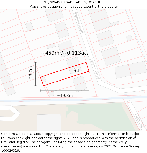 31, SWAINS ROAD, TADLEY, RG26 4LZ: Plot and title map