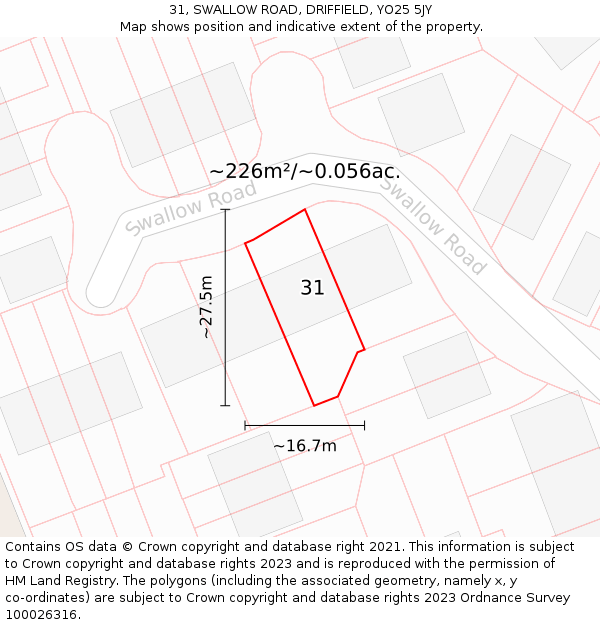 31, SWALLOW ROAD, DRIFFIELD, YO25 5JY: Plot and title map