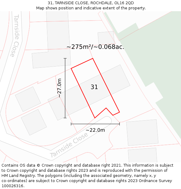 31, TARNSIDE CLOSE, ROCHDALE, OL16 2QD: Plot and title map