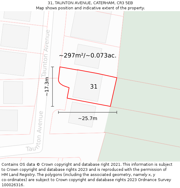 31, TAUNTON AVENUE, CATERHAM, CR3 5EB: Plot and title map