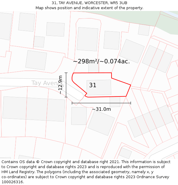 31, TAY AVENUE, WORCESTER, WR5 3UB: Plot and title map
