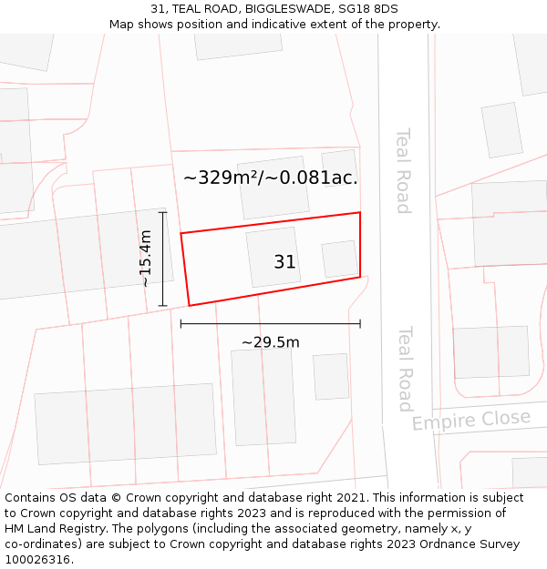 31, TEAL ROAD, BIGGLESWADE, SG18 8DS: Plot and title map