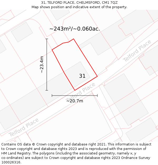 31, TELFORD PLACE, CHELMSFORD, CM1 7QZ: Plot and title map