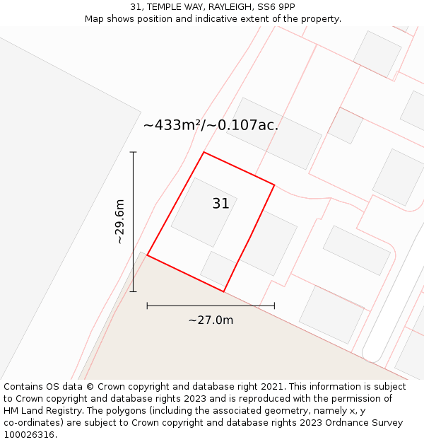 31, TEMPLE WAY, RAYLEIGH, SS6 9PP: Plot and title map