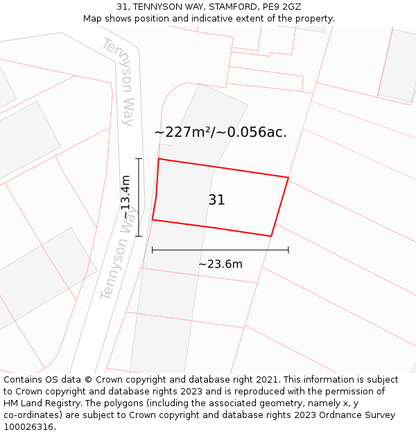 31, TENNYSON WAY, STAMFORD, PE9 2GZ: Plot and title map