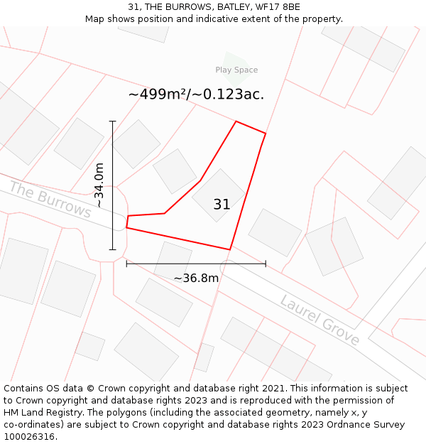 31, THE BURROWS, BATLEY, WF17 8BE: Plot and title map