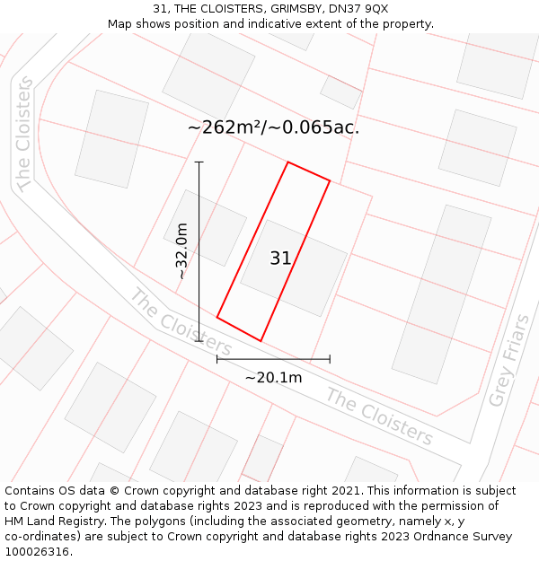 31, THE CLOISTERS, GRIMSBY, DN37 9QX: Plot and title map
