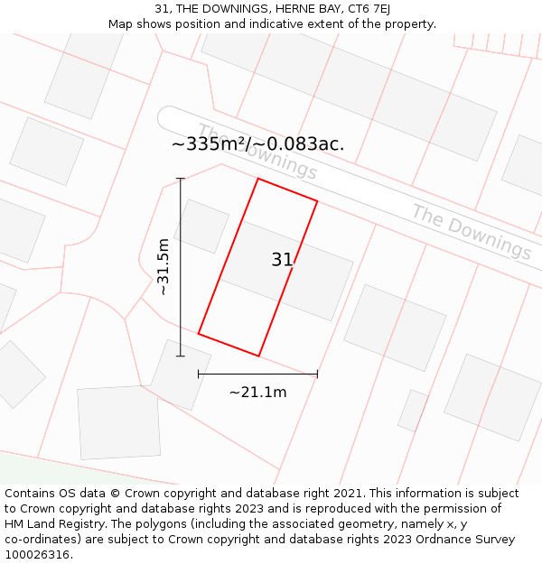 31, THE DOWNINGS, HERNE BAY, CT6 7EJ: Plot and title map