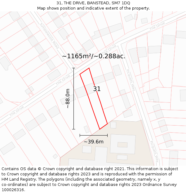 31, THE DRIVE, BANSTEAD, SM7 1DQ: Plot and title map