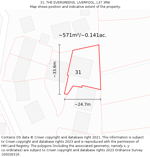 31, THE EVERGREENS, LIVERPOOL, L37 3RW: Plot and title map