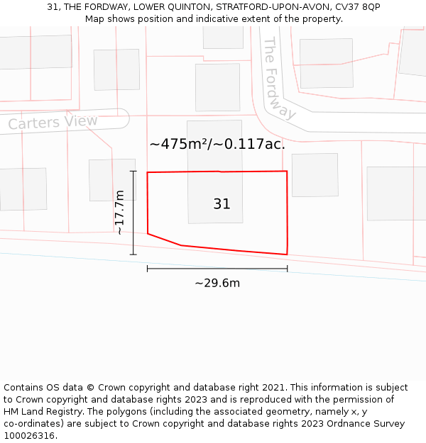 31, THE FORDWAY, LOWER QUINTON, STRATFORD-UPON-AVON, CV37 8QP: Plot and title map