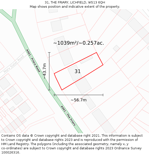 31, THE FRIARY, LICHFIELD, WS13 6QH: Plot and title map