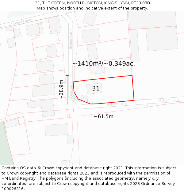 31, THE GREEN, NORTH RUNCTON, KING'S LYNN, PE33 0RB: Plot and title map