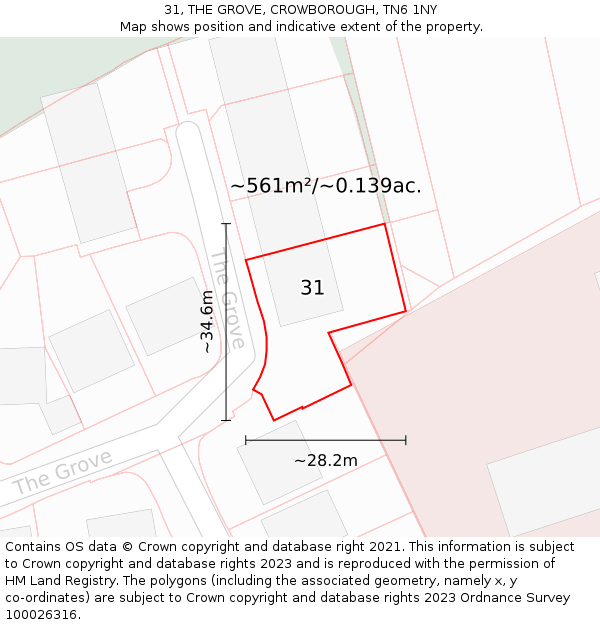 31, THE GROVE, CROWBOROUGH, TN6 1NY: Plot and title map