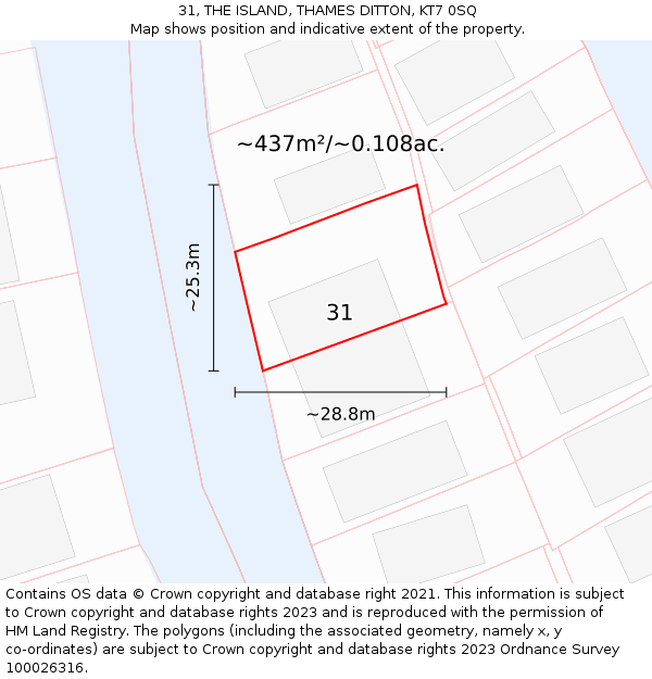 31, THE ISLAND, THAMES DITTON, KT7 0SQ: Plot and title map