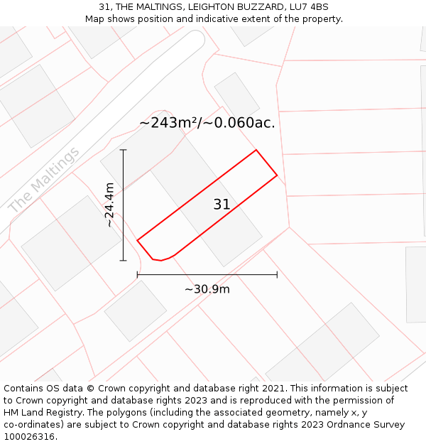 31, THE MALTINGS, LEIGHTON BUZZARD, LU7 4BS: Plot and title map