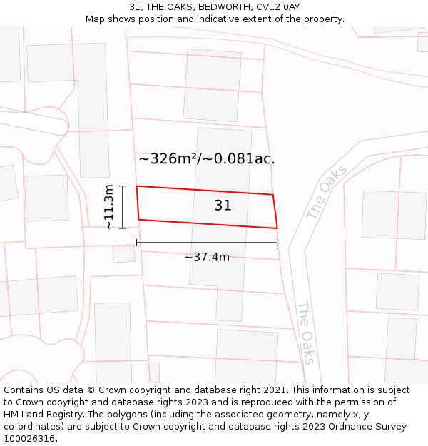 31, THE OAKS, BEDWORTH, CV12 0AY: Plot and title map