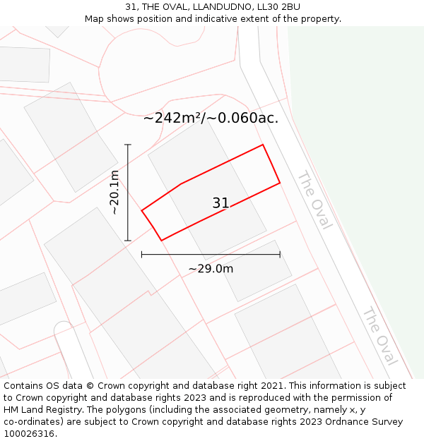 31, THE OVAL, LLANDUDNO, LL30 2BU: Plot and title map