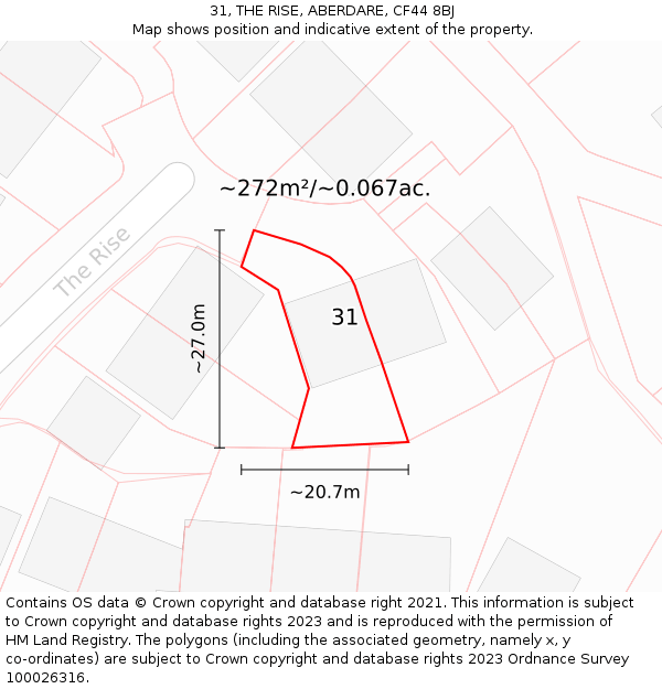 31, THE RISE, ABERDARE, CF44 8BJ: Plot and title map