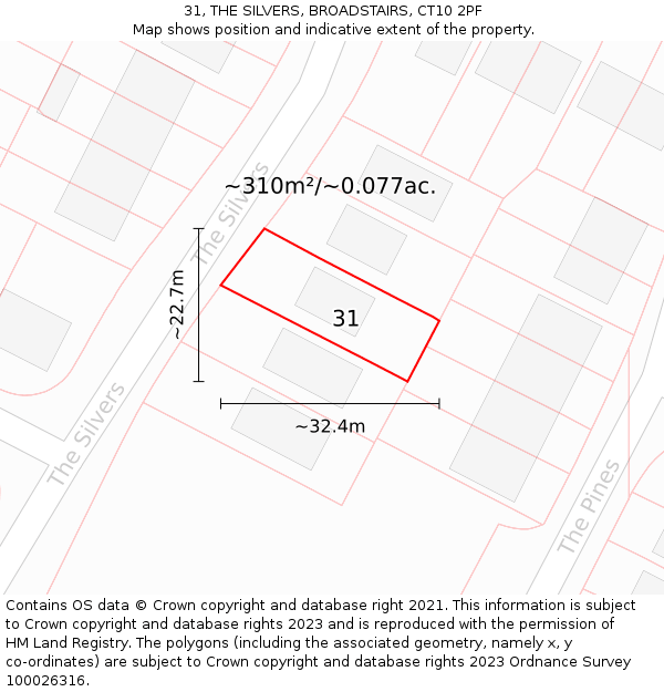 31, THE SILVERS, BROADSTAIRS, CT10 2PF: Plot and title map