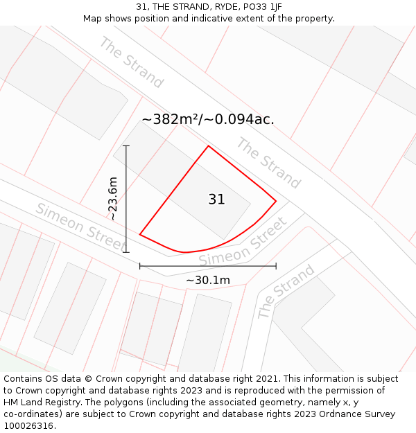 31, THE STRAND, RYDE, PO33 1JF: Plot and title map