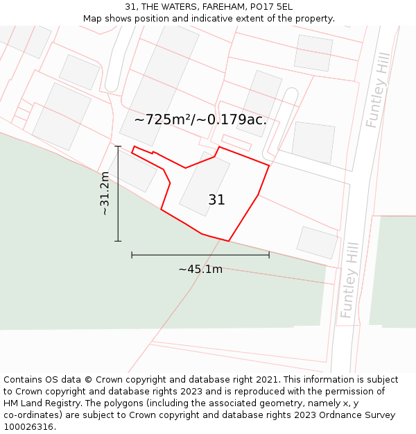 31, THE WATERS, FAREHAM, PO17 5EL: Plot and title map