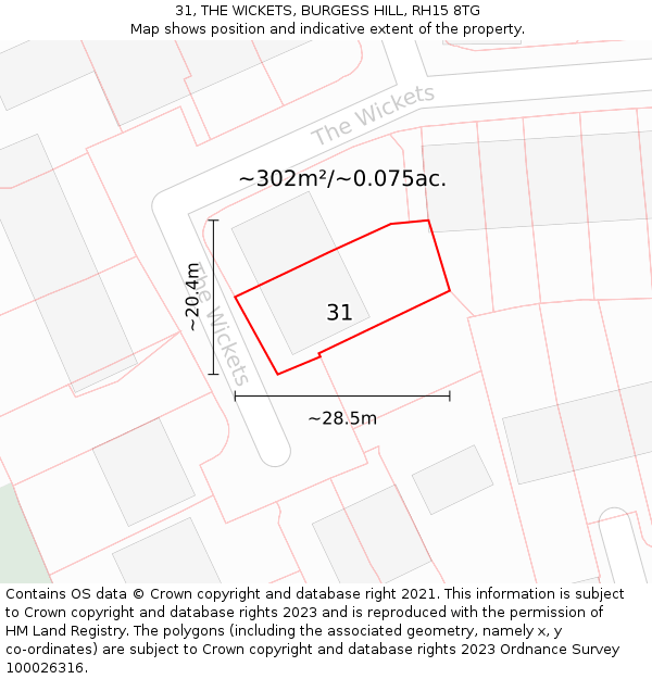 31, THE WICKETS, BURGESS HILL, RH15 8TG: Plot and title map