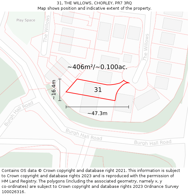 31, THE WILLOWS, CHORLEY, PR7 3RQ: Plot and title map