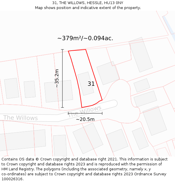 31, THE WILLOWS, HESSLE, HU13 0NY: Plot and title map