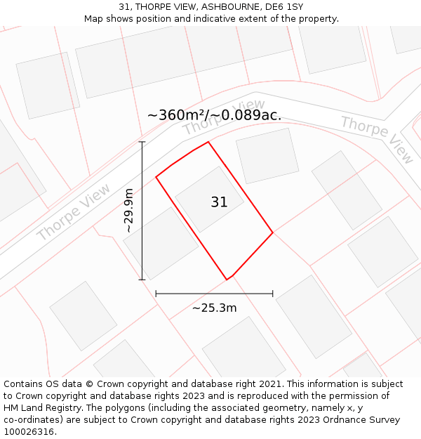 31, THORPE VIEW, ASHBOURNE, DE6 1SY: Plot and title map