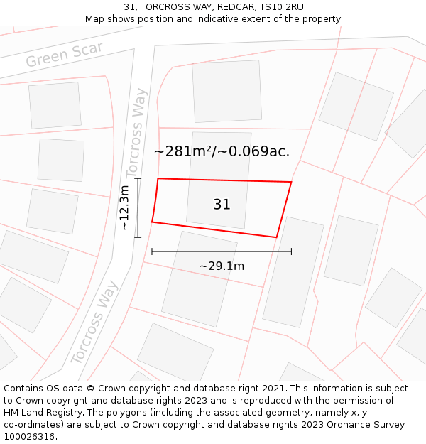 31, TORCROSS WAY, REDCAR, TS10 2RU: Plot and title map