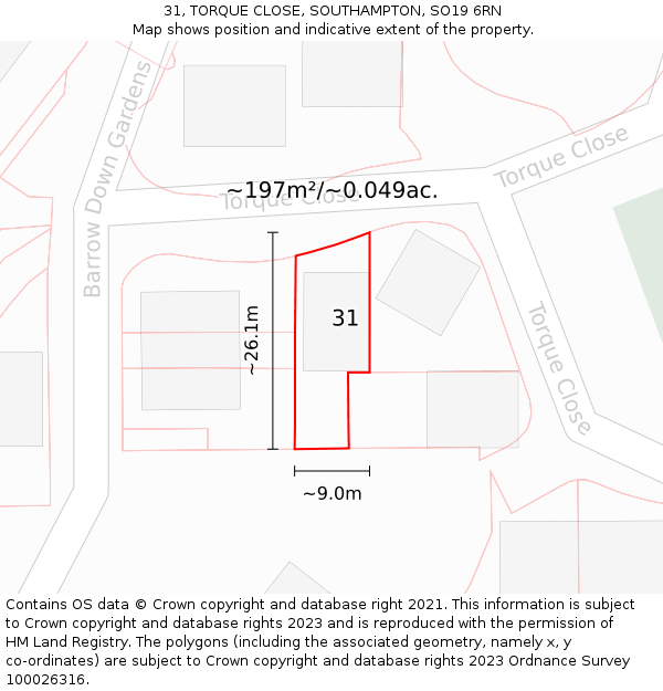 31, TORQUE CLOSE, SOUTHAMPTON, SO19 6RN: Plot and title map