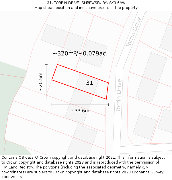 31, TORRIN DRIVE, SHREWSBURY, SY3 6AW: Plot and title map