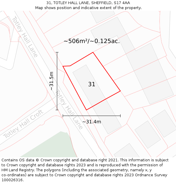 31, TOTLEY HALL LANE, SHEFFIELD, S17 4AA: Plot and title map