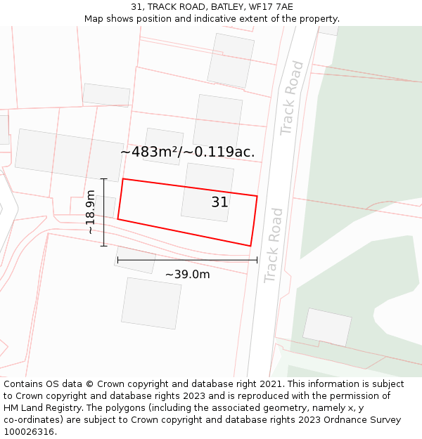 31, TRACK ROAD, BATLEY, WF17 7AE: Plot and title map