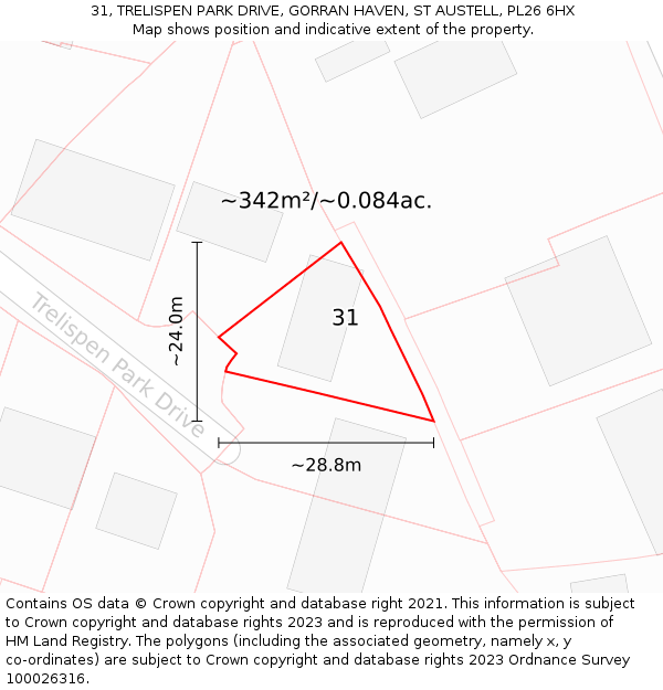 31, TRELISPEN PARK DRIVE, GORRAN HAVEN, ST AUSTELL, PL26 6HX: Plot and title map