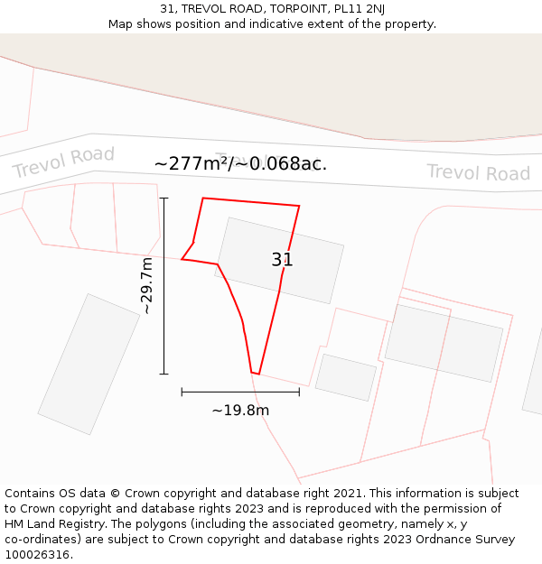 31, TREVOL ROAD, TORPOINT, PL11 2NJ: Plot and title map