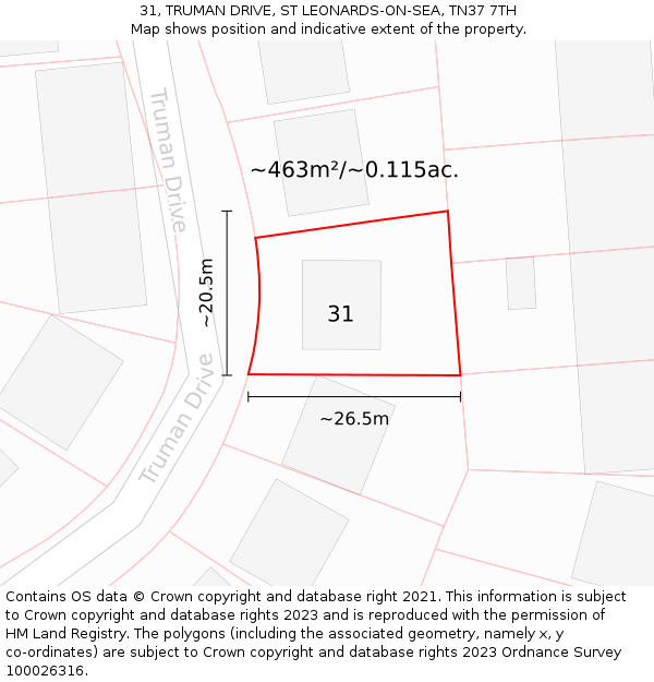 31, TRUMAN DRIVE, ST LEONARDS-ON-SEA, TN37 7TH: Plot and title map