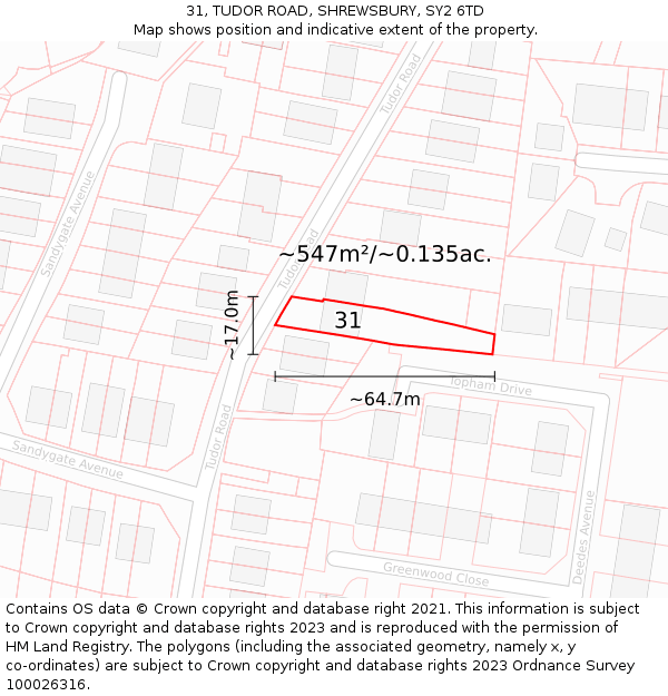 31, TUDOR ROAD, SHREWSBURY, SY2 6TD: Plot and title map