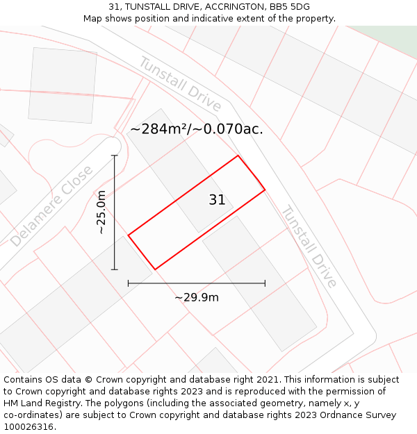 31, TUNSTALL DRIVE, ACCRINGTON, BB5 5DG: Plot and title map