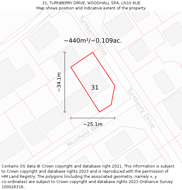 31, TURNBERRY DRIVE, WOODHALL SPA, LN10 6UE: Plot and title map