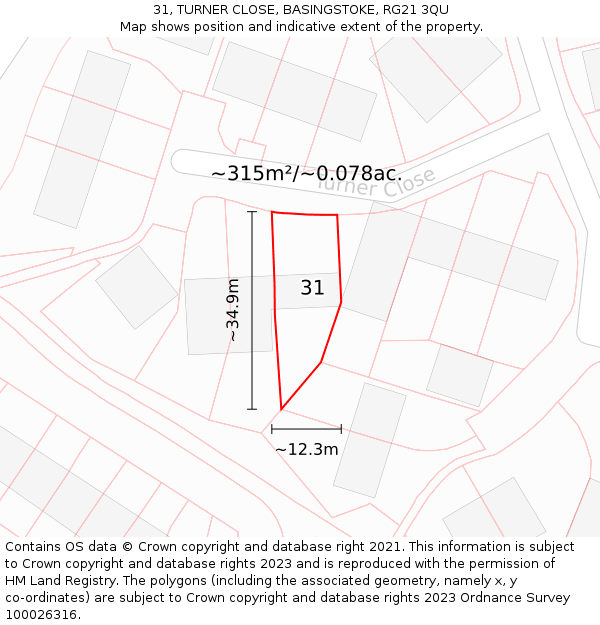 31, TURNER CLOSE, BASINGSTOKE, RG21 3QU: Plot and title map