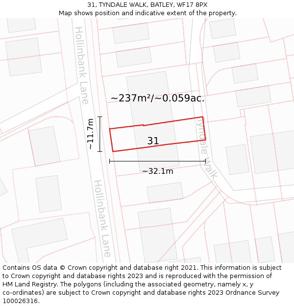 31, TYNDALE WALK, BATLEY, WF17 8PX: Plot and title map