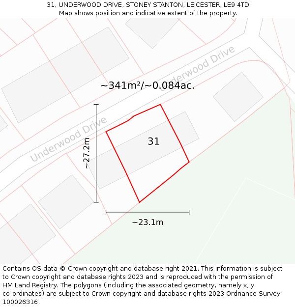 31, UNDERWOOD DRIVE, STONEY STANTON, LEICESTER, LE9 4TD: Plot and title map