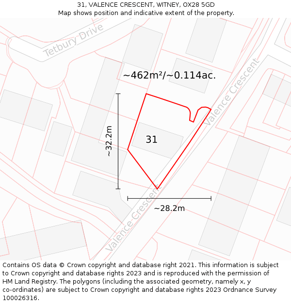 31, VALENCE CRESCENT, WITNEY, OX28 5GD: Plot and title map