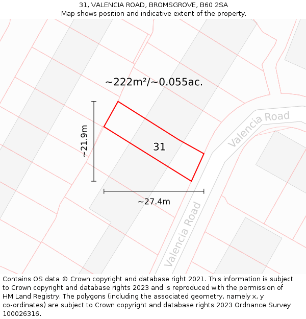 31, VALENCIA ROAD, BROMSGROVE, B60 2SA: Plot and title map