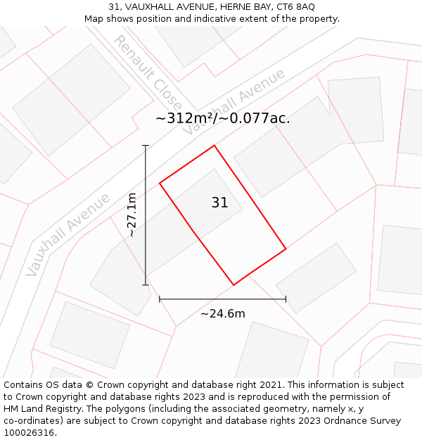 31, VAUXHALL AVENUE, HERNE BAY, CT6 8AQ: Plot and title map